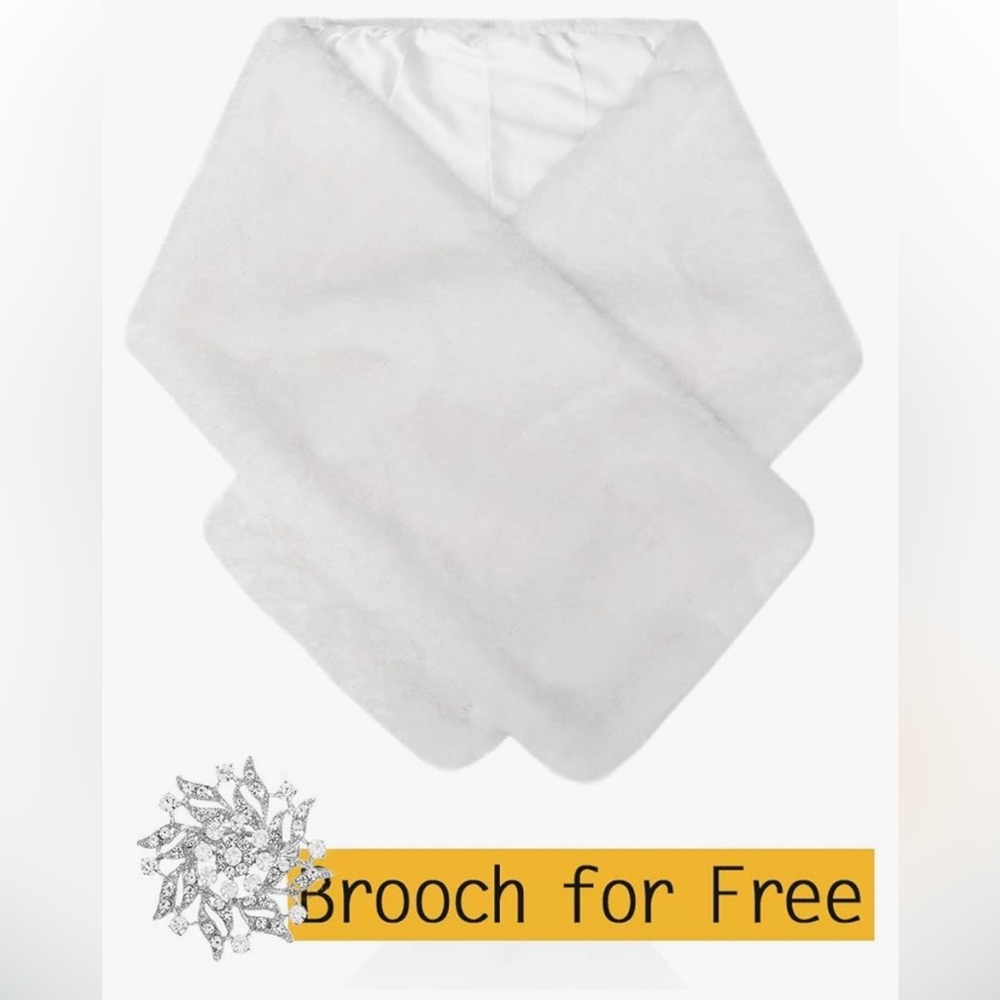White Fur Shawl with Brooch for special occasions Brides and Bridesmaids